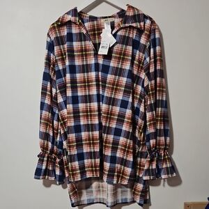 Camille & CO Plaid Ruffle Sleeve Women's Top